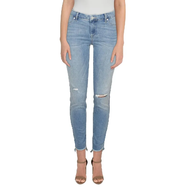 Spray-On Womens Mid-Rise Distressed Skinny Jeans
