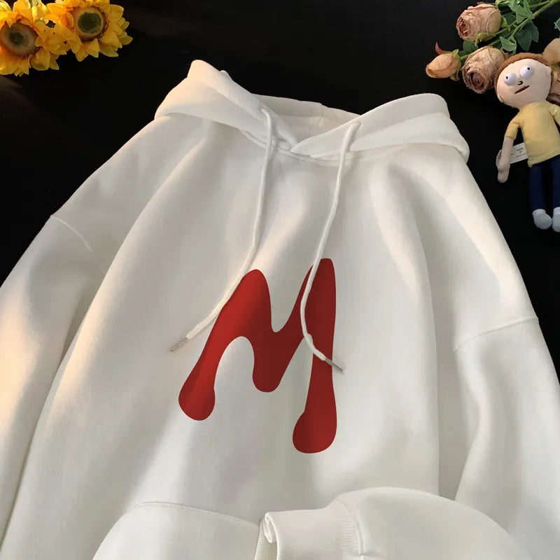 Man Hoodies Vintage Hoodie Sweatshirts Fashion Harajuku Streetwear Casual Loose Pullover Tops Letter Print Male Hooded