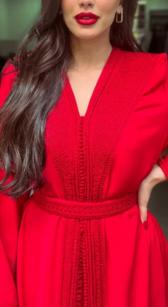 CHERRY RED Kaftan Comfy Satin Gown