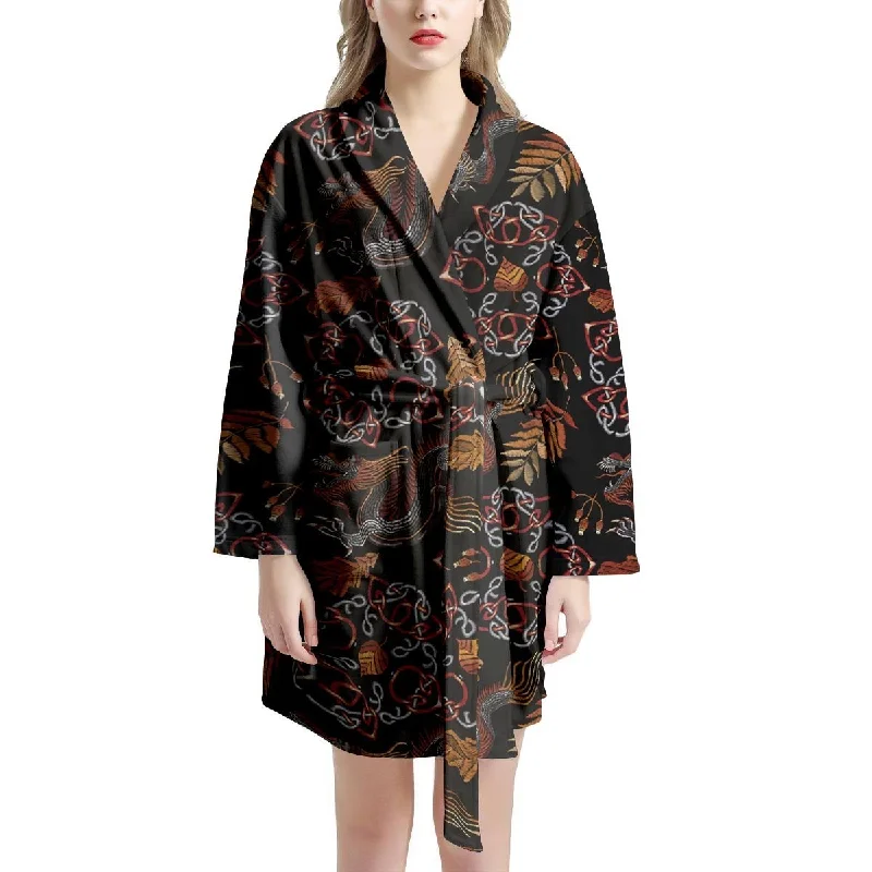 Embroidery Japanese Dragon Print Women's Robe Bridal Satin Gown