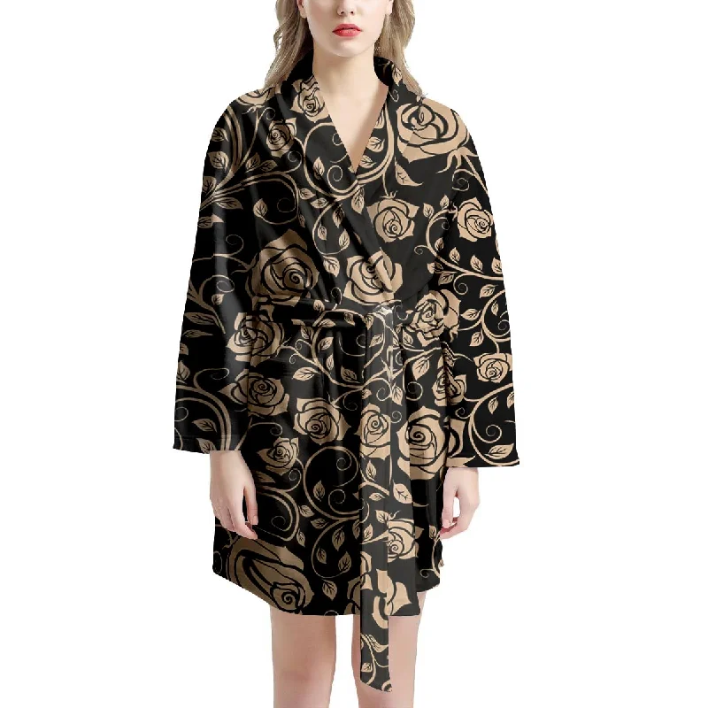 Gold Rose Floral Women's Robe Soft Bridal Robe
