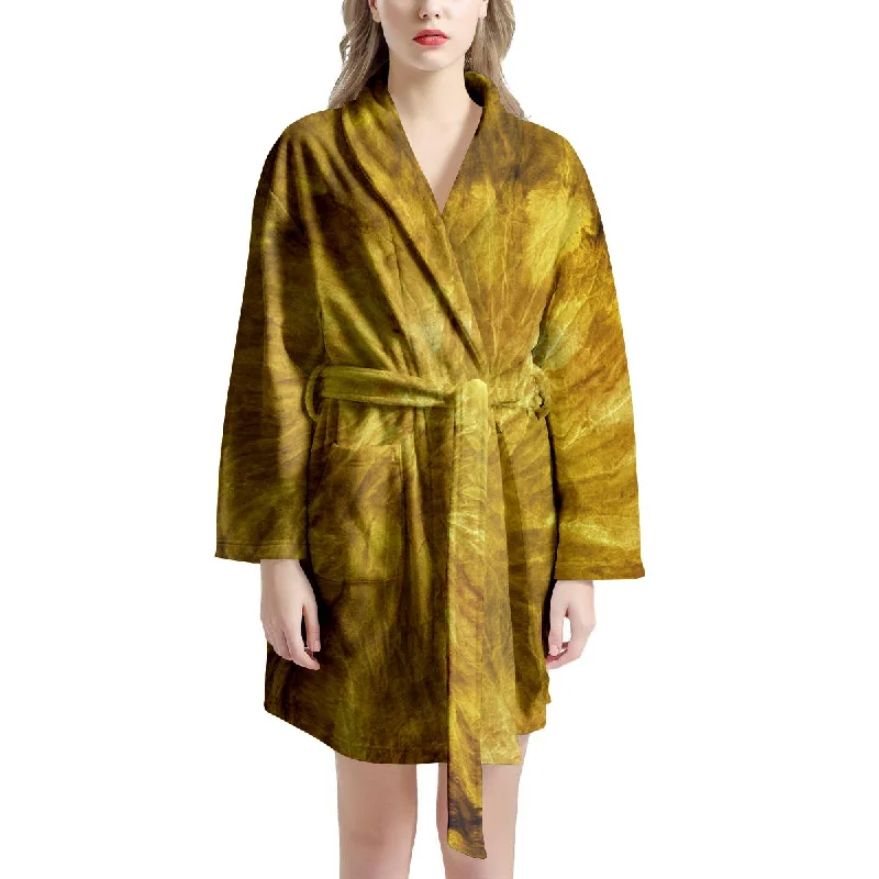 Gold Tie Dye Women's Robe Cozy Satin Gown