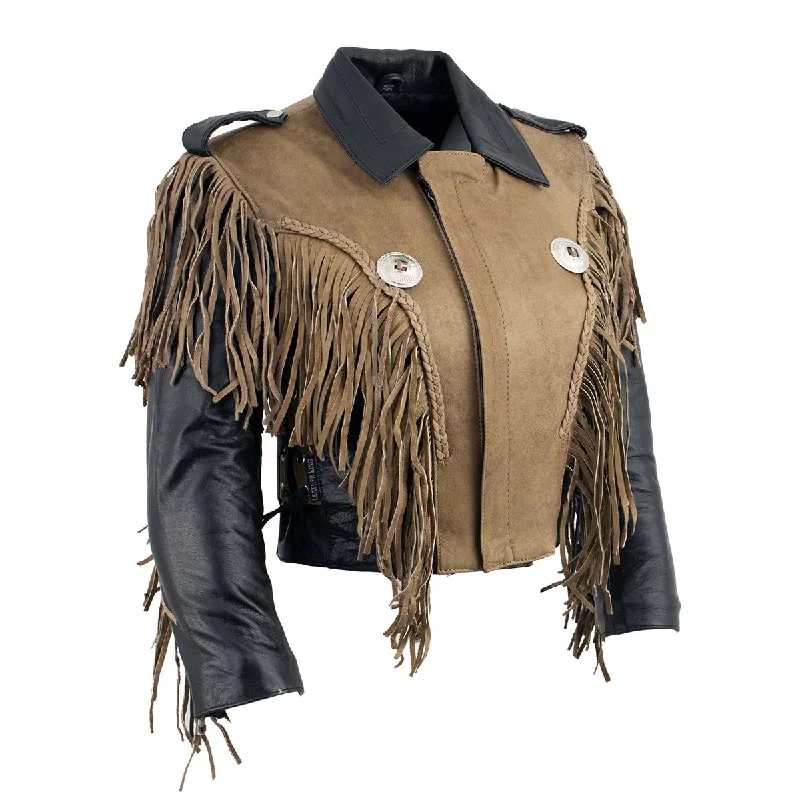 Leather King SH2015 Ladies ‘Fringed’ Cropped Two Tone Jacket with Braiding Detail Women's best value jackets Leather King SH2015 Ladies ‘Fringed’ Cropped Two Tone Jacket with Braiding Detail Women's best value jackets