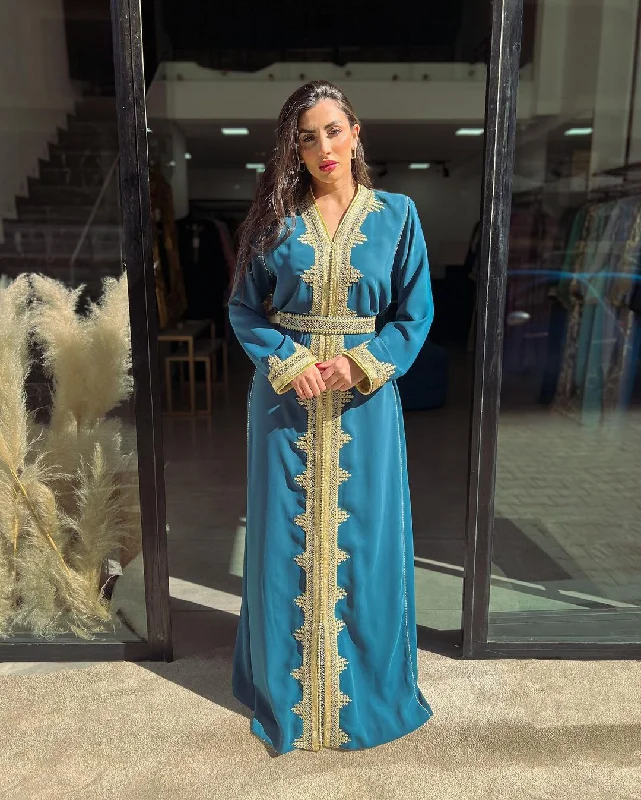Light Blue & Gold Kaftan Velvet Bridal Robe