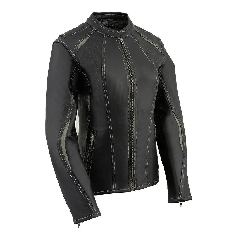 Milwaukee Leather MLL2502 Women's 'Laser Cut' Distressed Black and Grey Scuba Style Racer Jacket Women's fleece jackets Milwaukee Leather MLL2502 Women's 'Laser Cut' Distressed Black and Grey Scuba Style Racer Jacket Women's fleece jackets