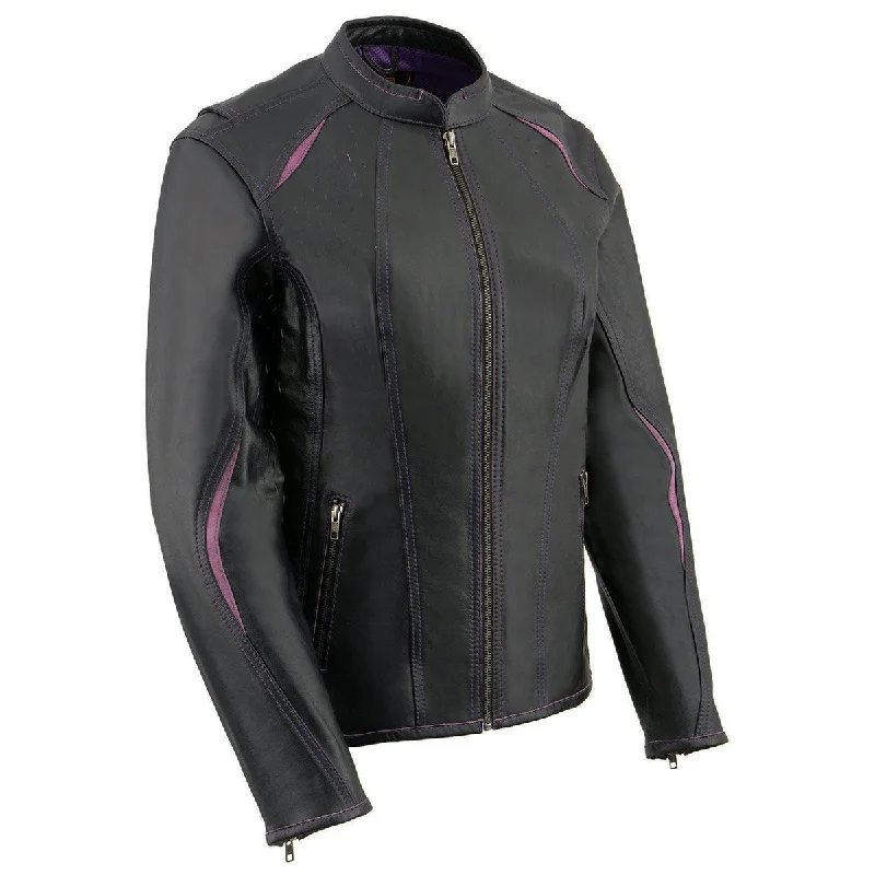 Milwaukee Leather MLL2502 Women's 'Laser Cut' Distressed Black and Purple Scuba Style Racer Jacket Women's running jackets Milwaukee Leather MLL2502 Women's 'Laser Cut' Distressed Black and Purple Scuba Style Racer Jacket Women's running jackets