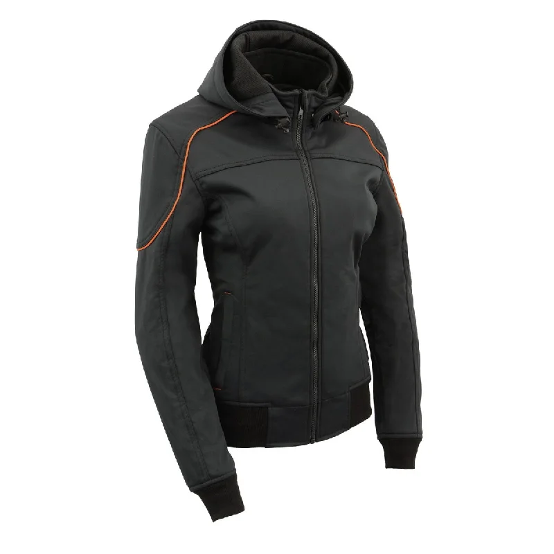 Milwaukee Leather MPL2764 Women's Black Soft Shell Armored Motorcycle Racing Style Jacket with Hoodie Women's designer jackets