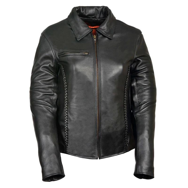 Milwaukee Leather SH7093 Women's Black Leather Braided Jacket with Shirt Style Collar Women's suede jackets Milwaukee Leather SH7093 Women's Black Leather Braided Jacket with Shirt Style Collar Women's suede jackets