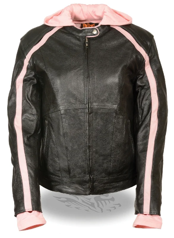 Milwaukee Leather SH1951 Women's Black and Pink Striped Leather Jacket Women's ski jackets