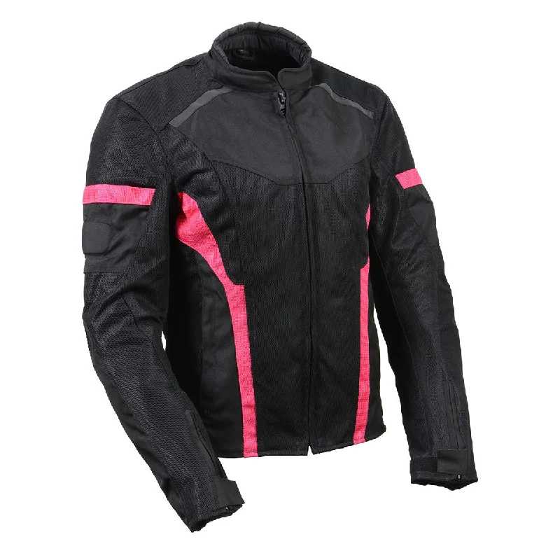 Milwaukee Leather MPL2794 Black and Pink Mesh/Textile Armored Motorcycle Racer Jacket for Women - All Season Jackets Women's trendy jackets Milwaukee Leather MPL2794 Black and Pink Mesh/Textile Armored Motorcycle Racer Jacket for Women - All Season Jackets Women's trendy jackets