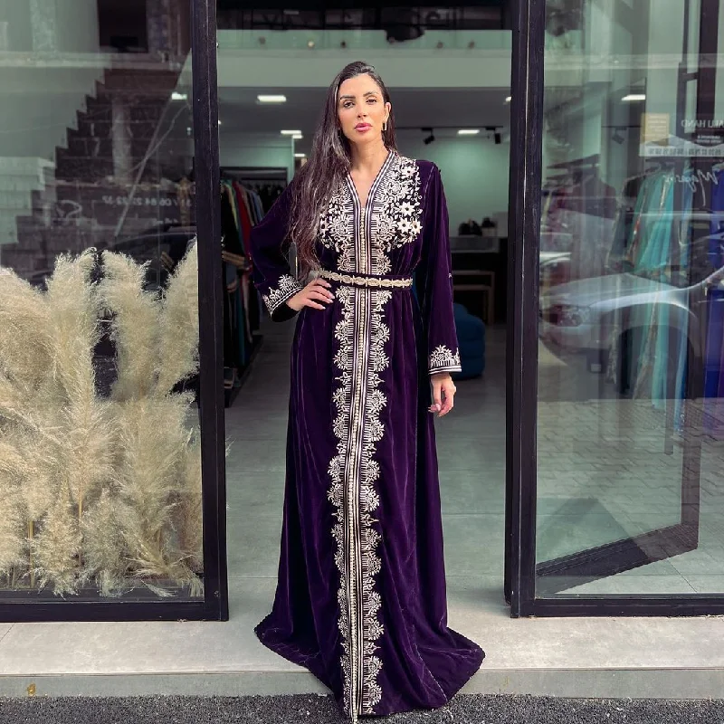 Purple Velvet Kaftan Sleeveless Lace Robe