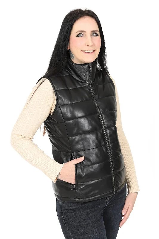 Women's Black Quilted Leather Gilet - SAMANTHA Best women's jackets for rain