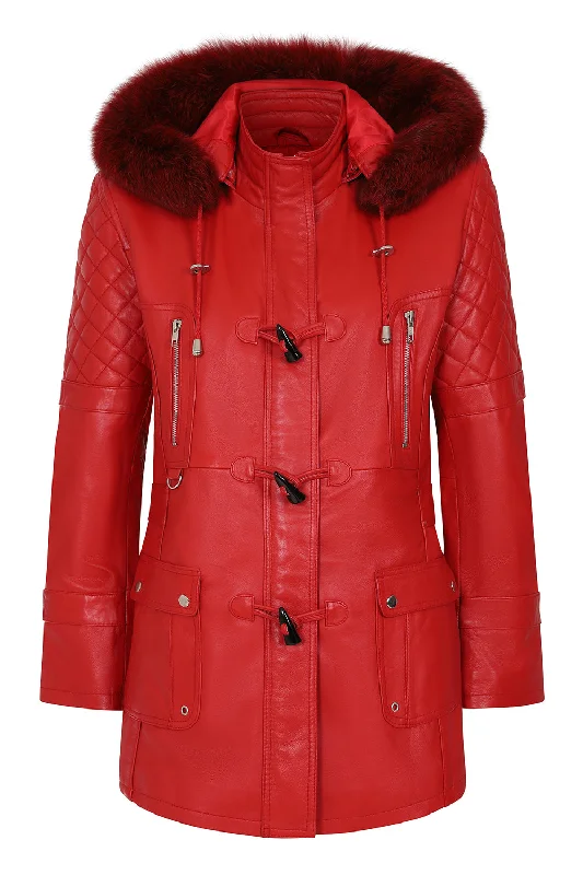 Women's Leather Jacket Red - AMY Women's waterproof jackets