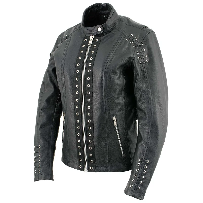Xelement XS631 Women's 'Raven' Black Premium Cowhide Motorcycle Rider Leather Jacket with Zip-Out Liner Women's long jackets Xelement XS631 Women's 'Raven' Black Premium Cowhide Motorcycle Rider Leather Jacket with Zip-Out Liner Women's long jackets