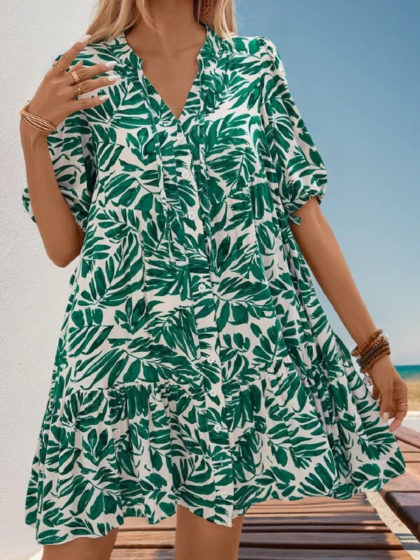 Blue Zone Planet |  Ruffled Printed Half Sleeve Mini Dress Best mini dresses for date night