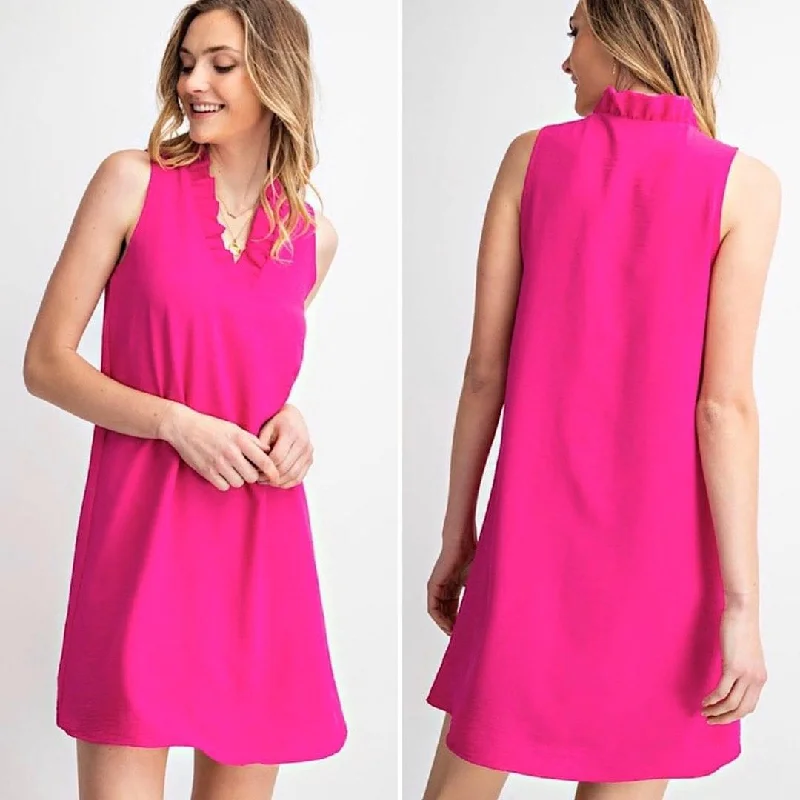 Women's solid woven ruffle neck dress Sexy mini dresses