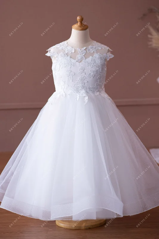 Designer White Lace Tulle Ball Gown Little Girl Dress Online Lace Wedding Dress