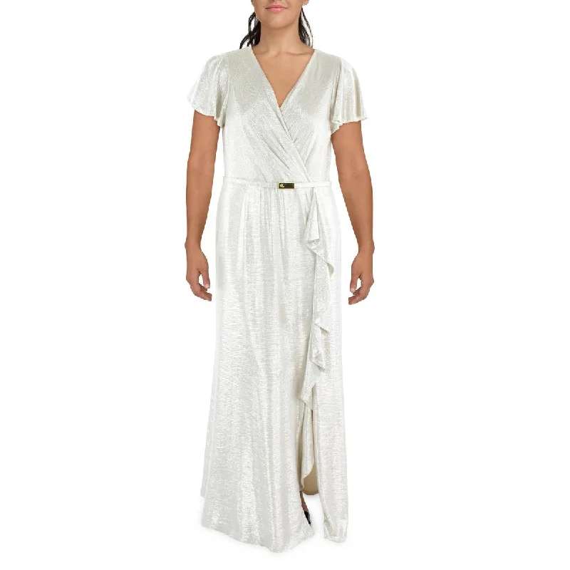 Womens Metallic Flutter Sleeves Evening Dress Must-have party dresses for this season
