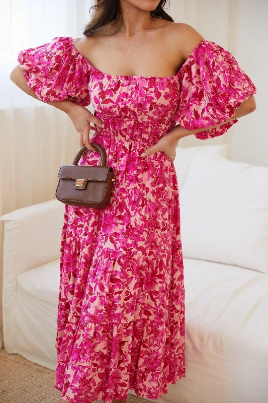 Avrille Dress - Pink Floral Midi floral dresses