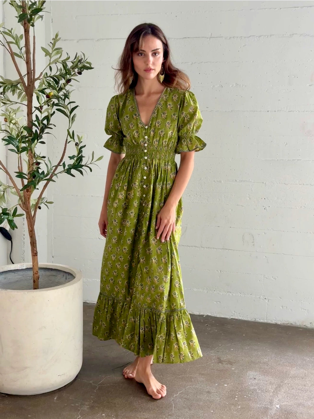 Tatiana Block Print Dress - Olive Garden party floral dresses