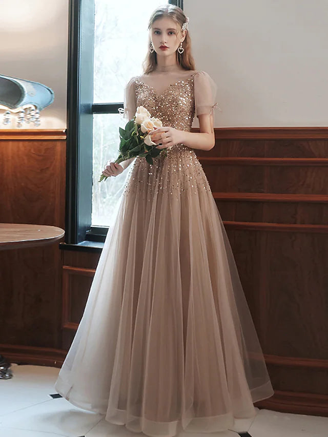 A-Line Prom Dresses Sparkle Dress Engagement Floor Length Sleeveless High Neck Tulle with Bow(s) Beading Sequin Blue Sequin Dress A-Line Prom Dresses Sparkle Dress Engagement Floor Length Sleeveless High Neck Tulle with Bow(s) Beading Sequin Blue Sequin Dress
