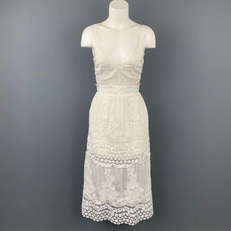 SELF-PORTRAIT Size 6 White Lace Cotton Blend Dress Lace Dress Lace